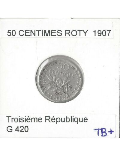 FRANCE 50 CENTIMES ROTY 1907 TB+