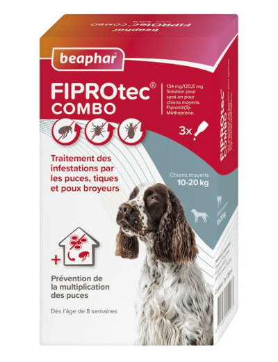 Pipettes antiparasitaires FIPROtec Combo pour chien moyen 10-20kg - x3