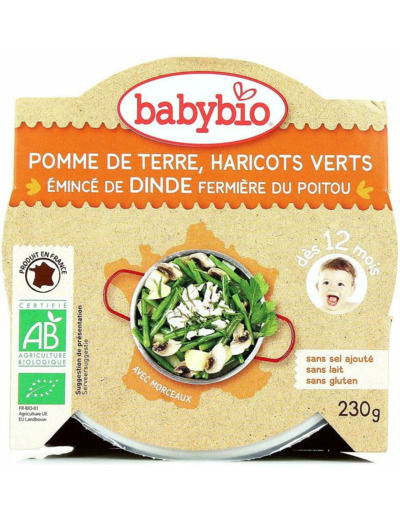 Haricot vert emince dinde assiette 230g Babybio - Mon p tit plat