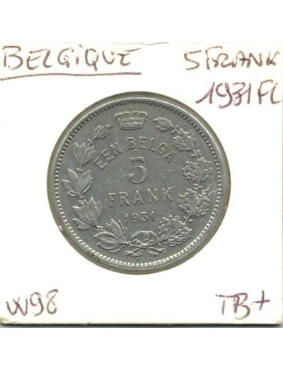 BELGIQUE 5 FRANCS (1 BELGA ) 1931 FL TTB-