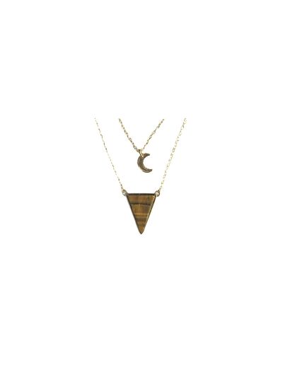 Collier Triangle et lune Œil de Tigre