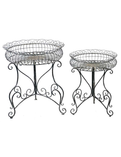 Ensemble de 2 Supports Jardinières Rondes en Fer Gris 81x70x70cm