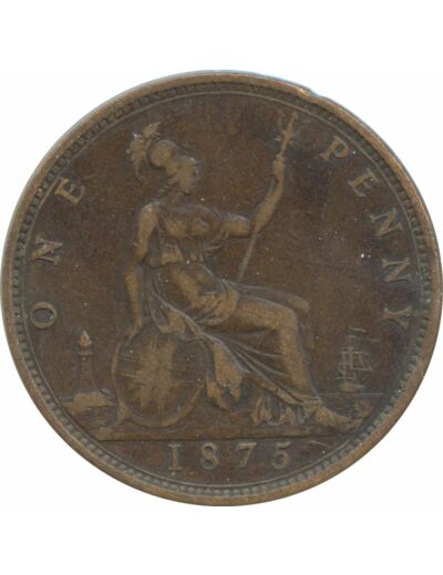 GRANDE BRETAGNE 1 PENNY VICTORIA 1875 TTB