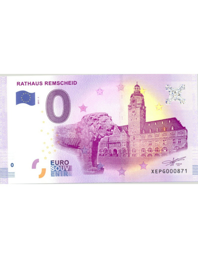 ALLEMAGNE 2017-1 RATHAUS REMSCHEID BILLET SOUVENIR 0 EURO TOURISTIQUE NEUF