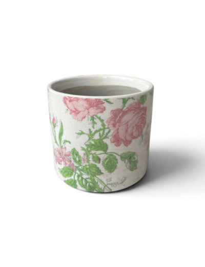 Pot de fleurs rose céramique beige 11x11x9cm