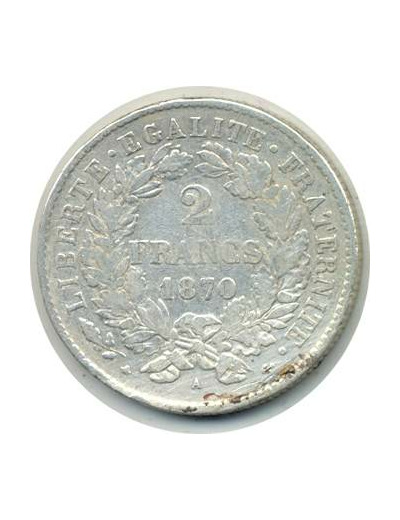 FRANCE 2 FRANCS CERES 1870 A (Paris) petit A TB+ (G530)