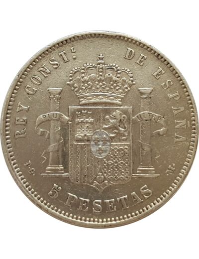 ESPAGNE 5 PESETAS 1891 (91) PGM ALFONSO XIII TTB (W689)