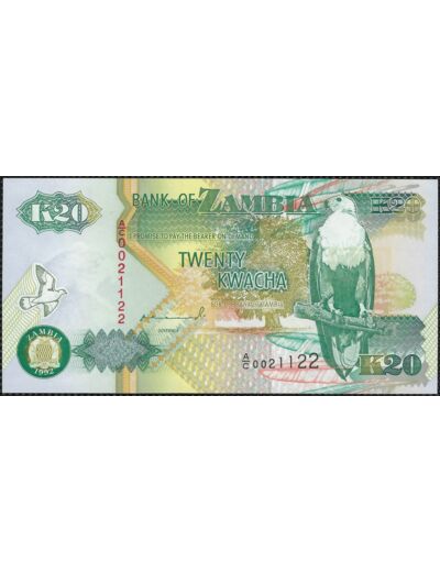 ZAMBIE 20 KWACHA 1992 SERIE AC NEUF W36