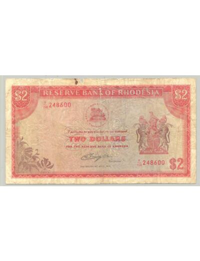 RHODESIE 2 DOLLARS 10-04-1979 SERIE K158 TB