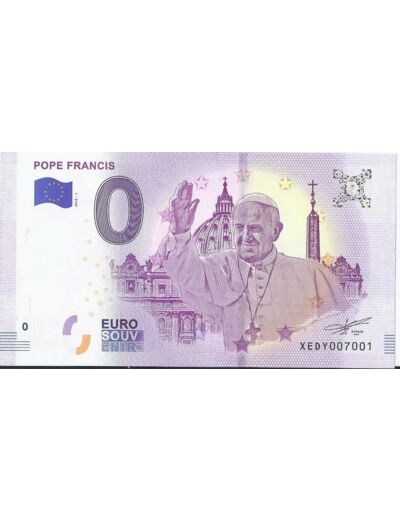 ALLEMAGNE 2018-1 POPE FRANCIS BILLET SOUVENIR 0 EURO TOURISTIQUE NEUF