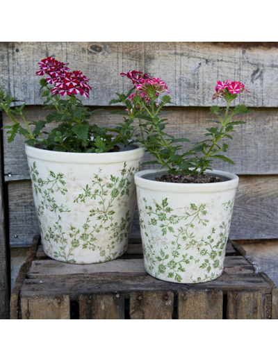 Pot de fleurs d'intérieur vert et beige en céramique 14x13cm