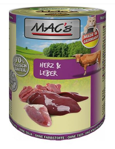MAC'S pour chat, Coeur et foie Bovin - 400g