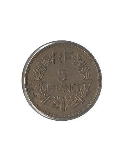 FRANCE 5 FRANCS  LAVRILLIER BRONZE ALU 1940 TB+