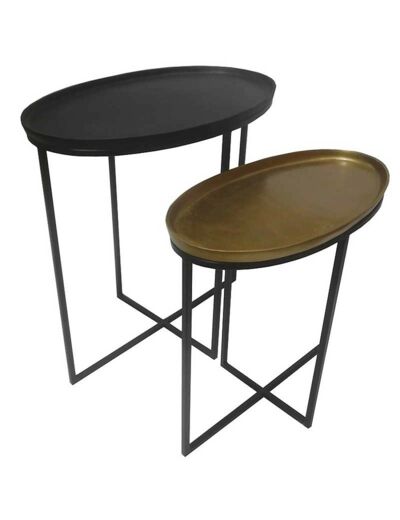 Ensemble 2 tables d'appoints ovale gold noir 60x38x60cm