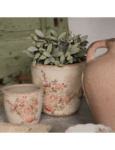 Pot de fleur rose céramique beige 10x11x11cm
