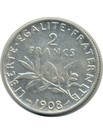 FRANCE 2 FRANCS SEMEUSE 1908 TTB (G532) N1