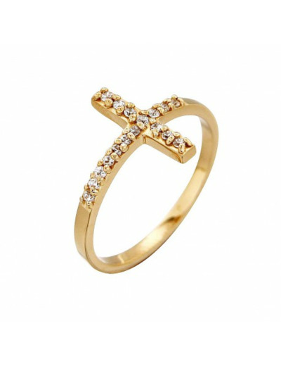 Bague en Plaqué Or Taille 58 - CROIX + STRASS