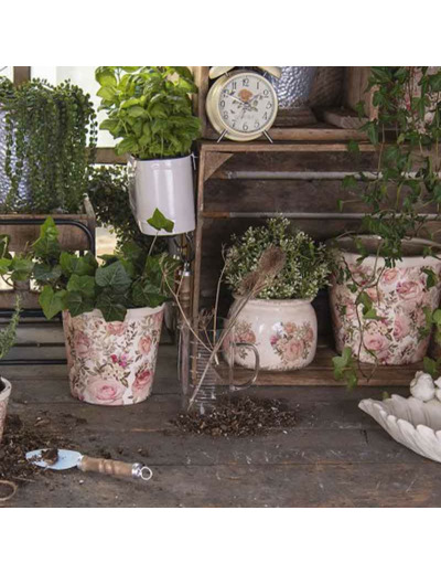 Pot de fleurs Flowers beige céramique 14x14x12cm