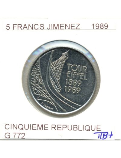 FRANCE 5 FRANCS TOUR EIFFEL 1989 TTB+