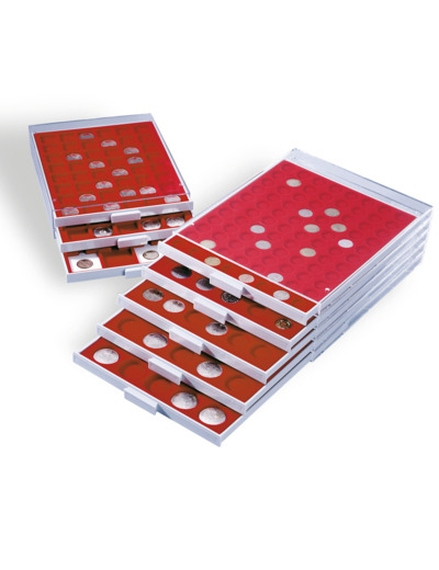 BOX MONNAIE MEDAILLER PLATEAU 48 CASES ROUGE 302202