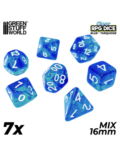 Accessoires Jeu - Dés - Dices - Mix x 7pcs Bleu Turquoise Marbre