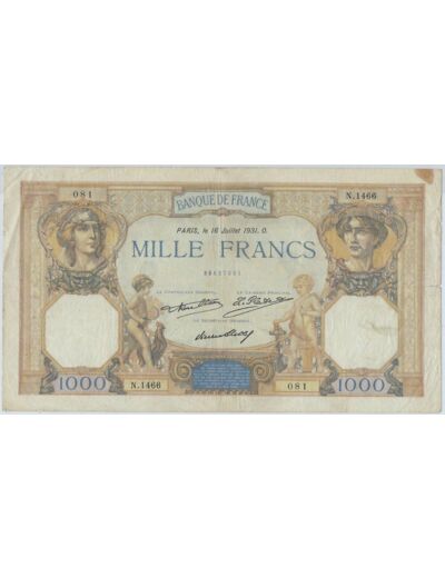 FRANCE 1000 FRANCS CERES ET MERCURE 16 JUILLET 1931 SERIE N.1466 TB+
