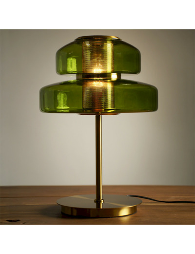 Lampe Soline verte verre métal doré 34x34x51cm