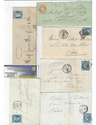 LOT N5 DE 6 ENVELOPPES avec TIMBRES entre 10/03/1866 et 19/10/1874