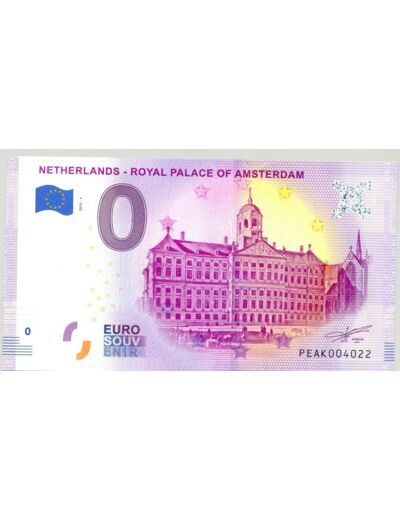 PAYS-BAS 2019-1 ROYAL PALACE OF AMSTERDAM BILLET SOUVENIR 0 EURO TOURISTIQUE