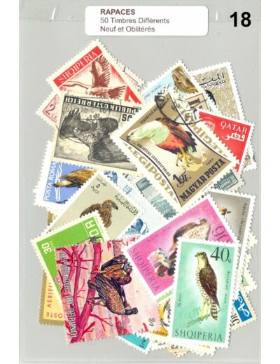 50 TIMBRES RAPACES DIFFERENTS NEUF ET OBLITERES *18
