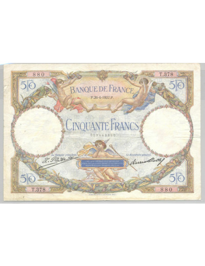 FRANCE 50 FRANCS L.O. MERSON SERIE Y.378 26-4-1927 TTB