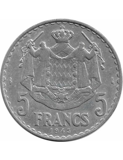 MONACO 5 FRANCS 1945 ALUMINIUM TB+