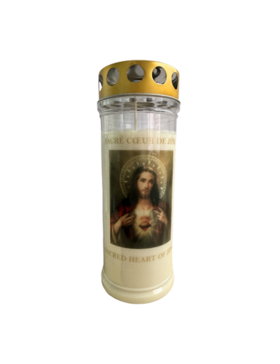 Bougie Funéraire 160 Heures Sacré Coeur de Jésus avec Prière
