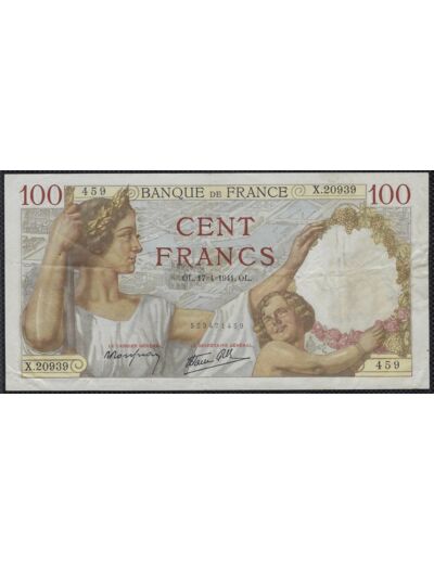 FRANCE 100 FRANCS SULLY 17-4-1941 X.20939 TTB (F26/50)