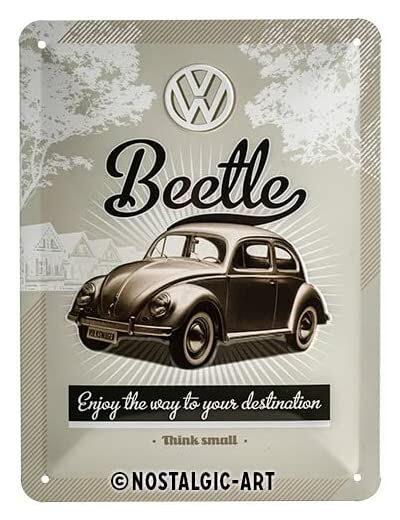 Plaque métal - Beetle Enjoy The Way To Your destination - 20 x 15 cm .