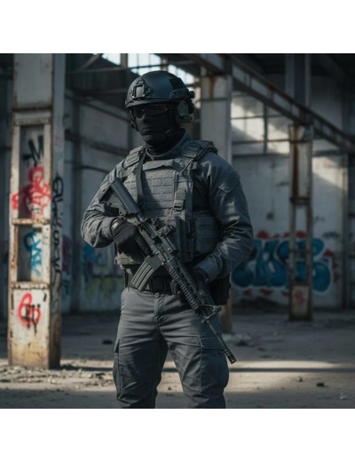 Gilet porte-plaques tactique gris protection balistique Cordura