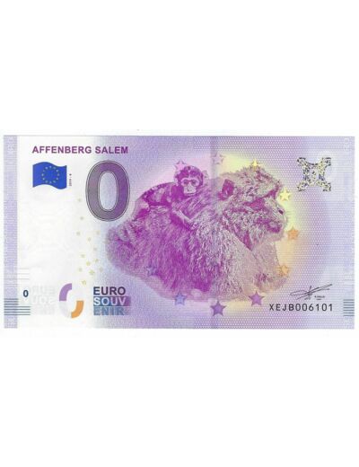 ALLEMAGNE 2019-4  AFFENBERG SALEM SINGES BILLET SOUVENIR 0 EURO TOURISTIQUE