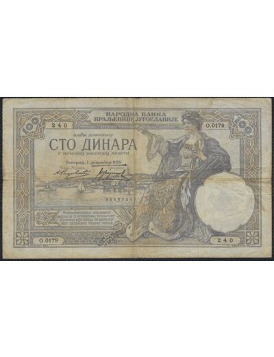 YOUGOSLAVIE 100 DINARA 1-12-1929 SERIE O.0179 TB+ (W27b)
