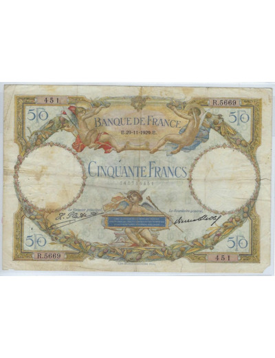 FRANCE 50 FRANCS L.O. MERSON SERIE R.5669 29-11-1929 TB