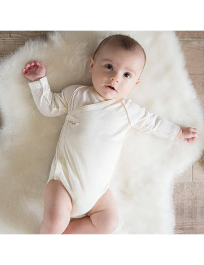 Body croisé antibactérien en bambou Picot Ecru 3-6-9 mois