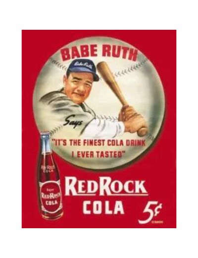Plaque métal Babe Ruth - RedRock Cola - 31.5x40 cm.