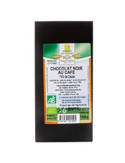 Chocolat Noir Café 74% Cacao Bio 100g