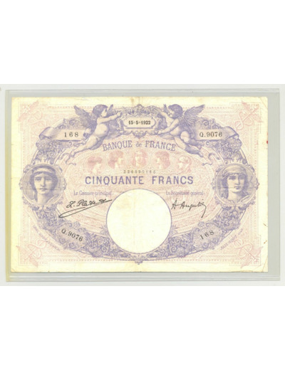 FRANCE 50 FRANCS BLEU ET ROSE 15 05 1922 SERIE Q.9076 TB+