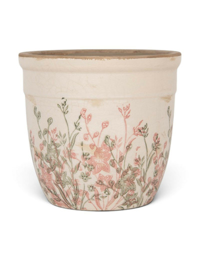 Pot de fleurs céramique beige 18x18x17cm