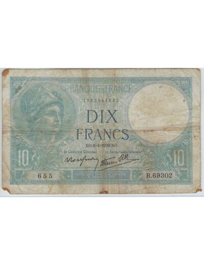 FRANCE 10 FRANCS MINERVE 6-4-1939 SERIE R.69302 TB