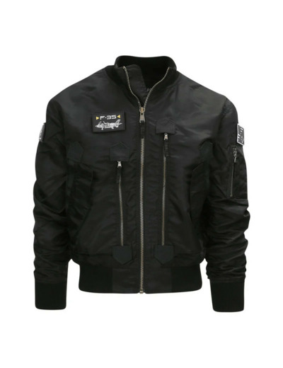 Blouson aviateur F-35 noir en nylon | Veste pilote premium