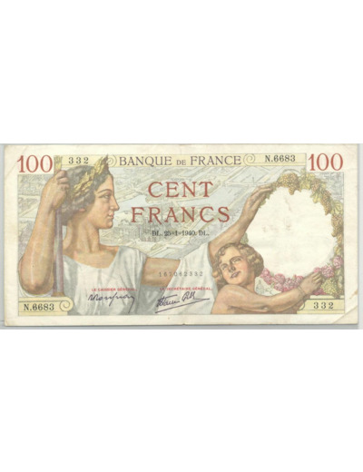 FRANCE 100 FRANCS SULLY SERIE N.6683 25-1-1940 TTB