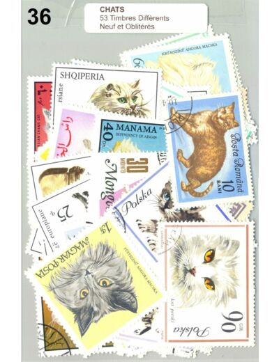 53 TIMBRES CHATS DIFFERENTS NEUF ET OBLITERES *36