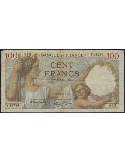 FRANCE 100 FRANCS SULLY 6-2-1941 Y.18789 TB+ (F26/46)