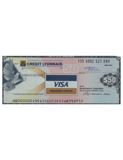 U.S.A. TRAVELERS CHEQUE VISA CREDIT LYONNAIS 50 DOLLARS 135.6002.521.899